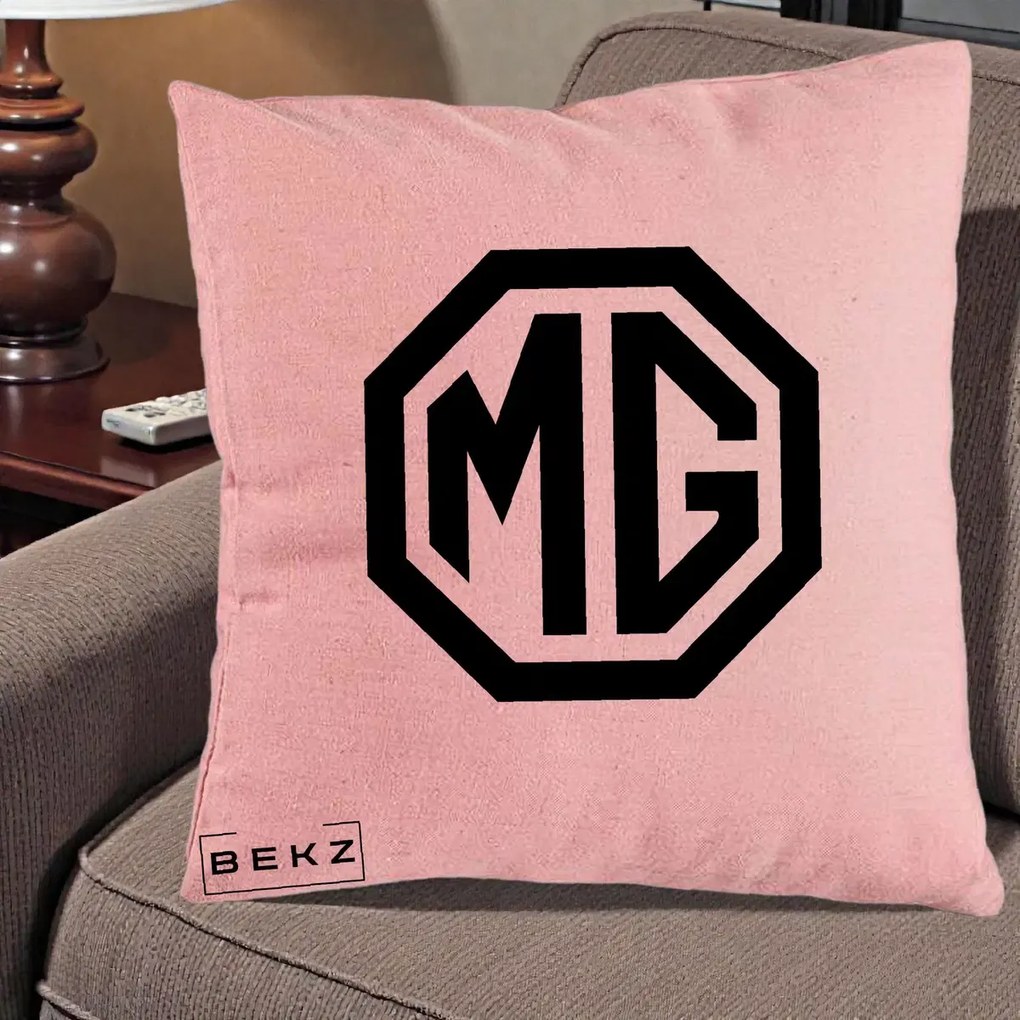 Perna Personalizata cu emblema MG, 40x40 cm, Roz, Husa Detasabila, Perna Inclusa, BEKZ®