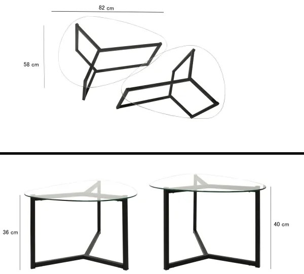 SET 2x măsuță de cafea BELLISIMO negru/transparent