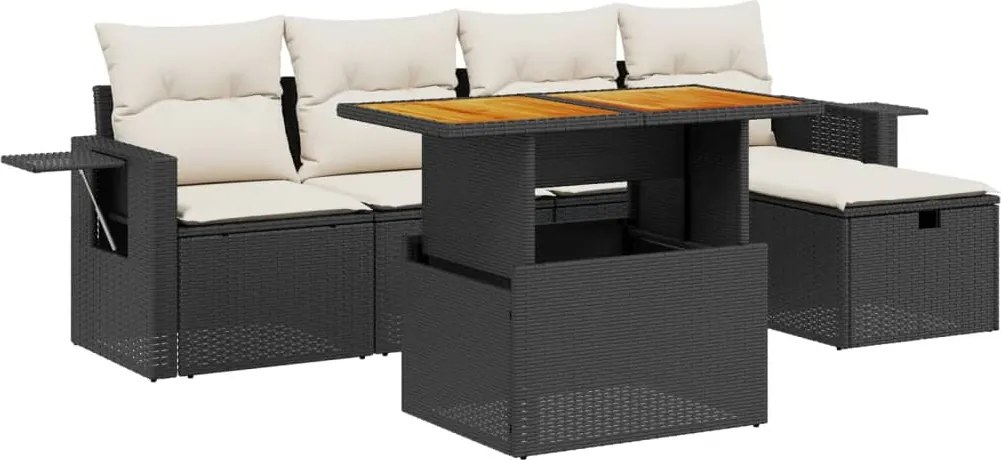 vidaXL Set mobilier de grădină cu perne, 6 piese, negru, poliratan