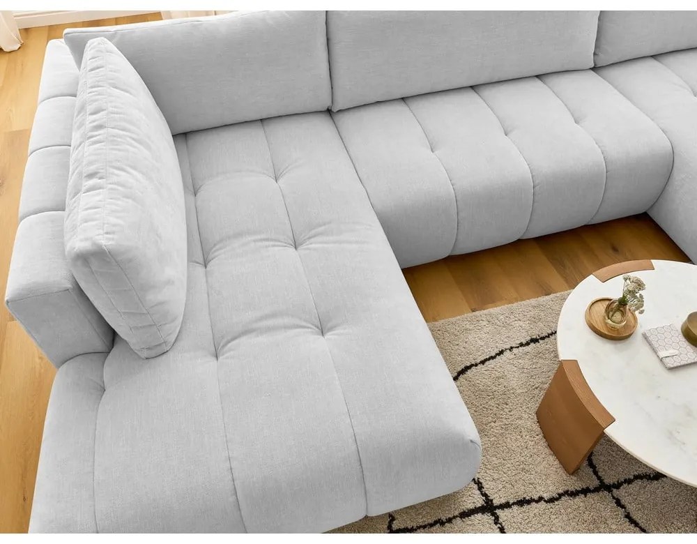 Colțar gri deschis extensibil/cu spațiu de depozitare (cu colț pe partea stângă/în formă de "U") Fuji – Bobochic Paris