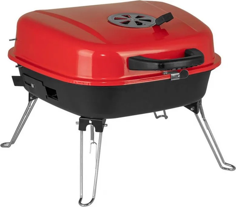 Gratar pe carbuni Muhler 1003819, 41 x 41 x 40 cm, Grill zincat, Capac, Rosu