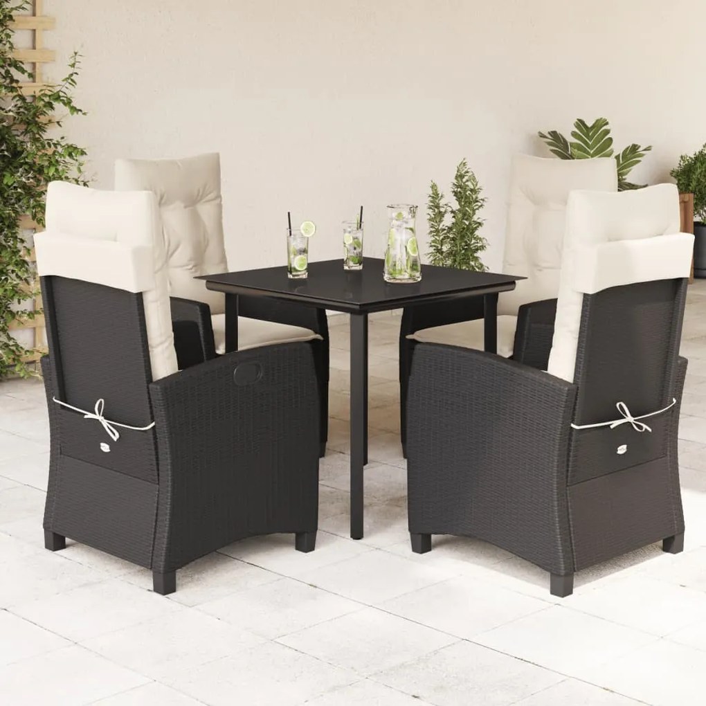 vidaXL Set mobilier de grădină cu perne, 5 piese, negru, poliratan