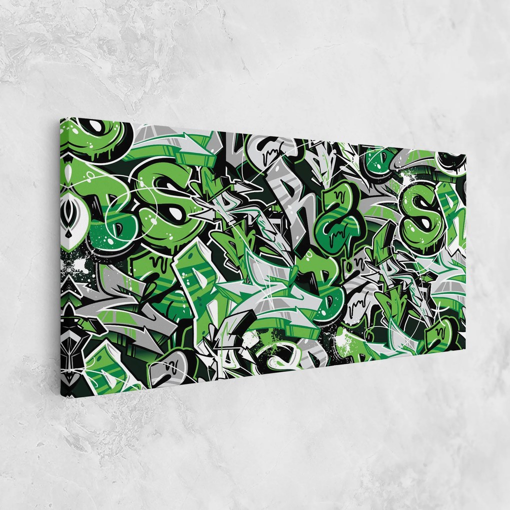 Tablou Canvas, 100x200cm, Dormitor si Living, Moderne, Graffiti, Green Graffiti Letters