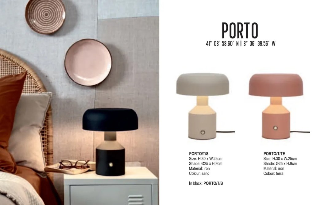 Veioza, Lampa de masa din metal Porto negru