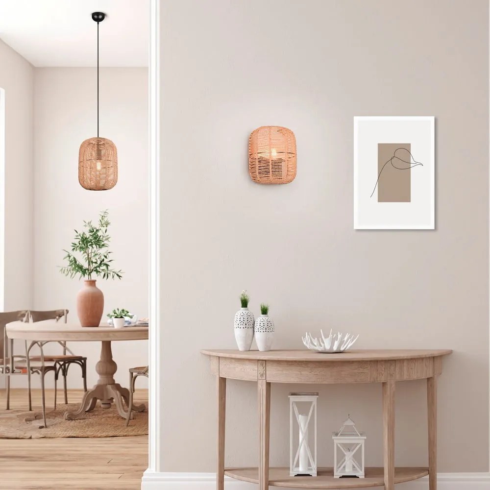 Lustră maro deschis cu abajur textil ø 25 cm Runa – Trio