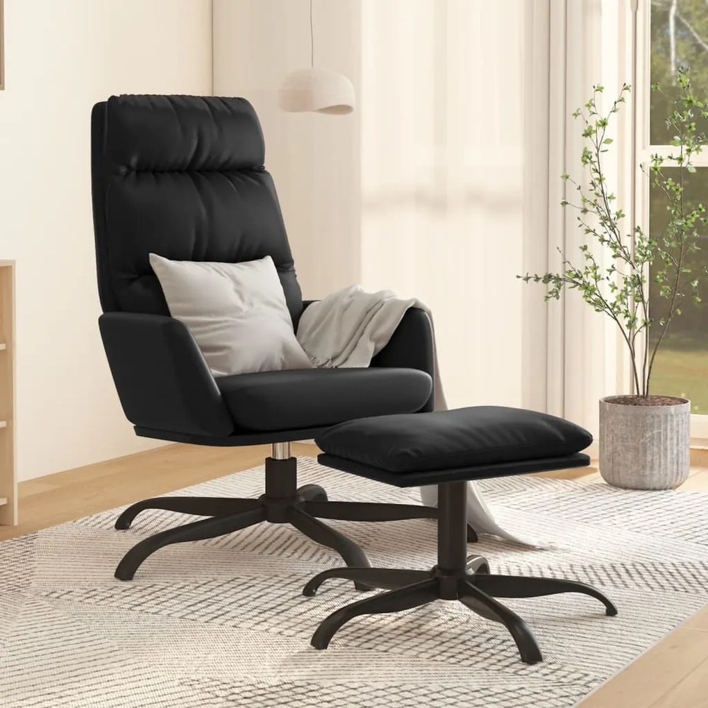 3097535 vidaXL Scaun relaxare cu taburet, negru, piele ecologică