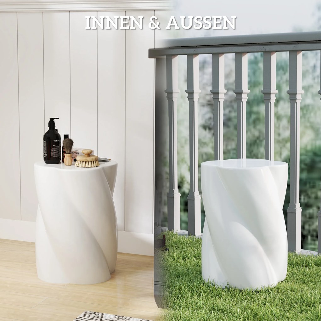 Outsunny Scaun de ceramică în formă spiralată, rezistent la 120kg Ø33 x 45 cm, rezistent la intemperii, scaun de grădină cu capac alb | Aosom Romania