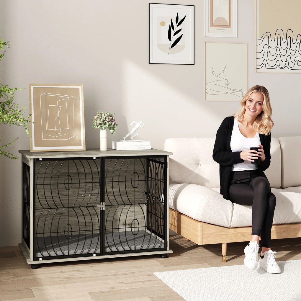 PawHut Cușcă pentru câini, Casetă pentru câini, Cușcă de ședere blocabilă pentru câini mari, Gri | Aosom Romania