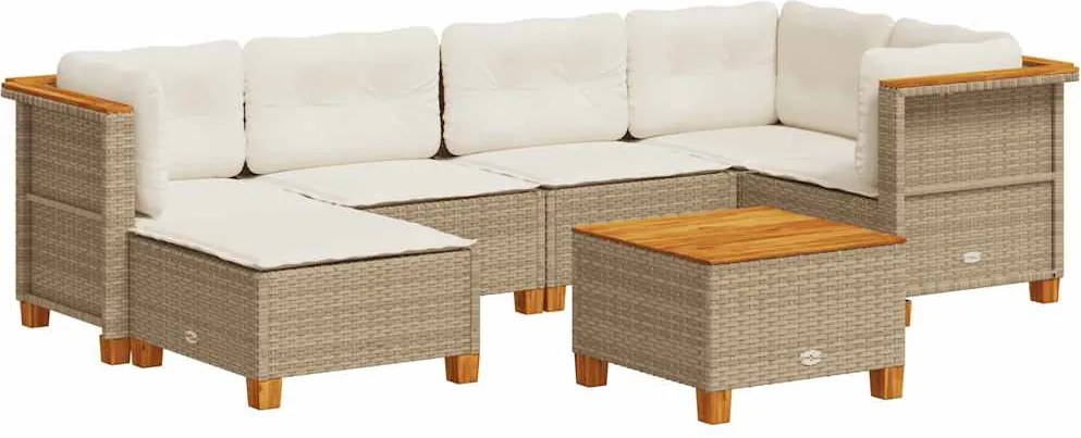 vidaXL Set canapele de grădină, 7 piese, cu perne, bej, poliratan