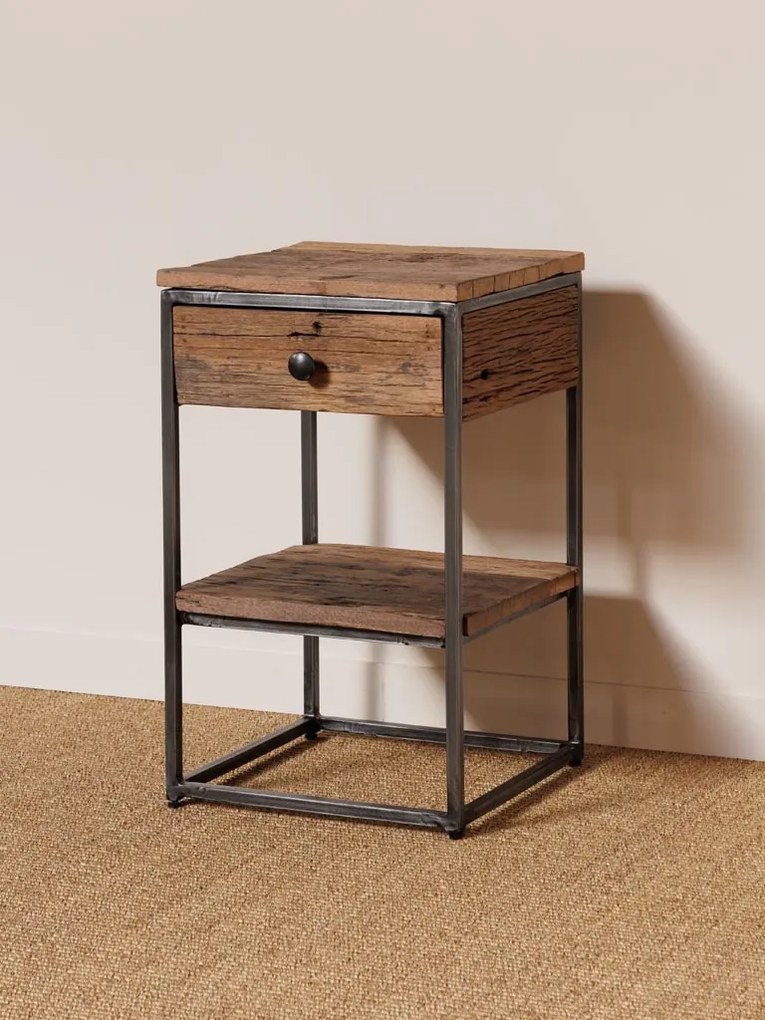 Noptiera din lemn reciclat, aspect rustic, Galion