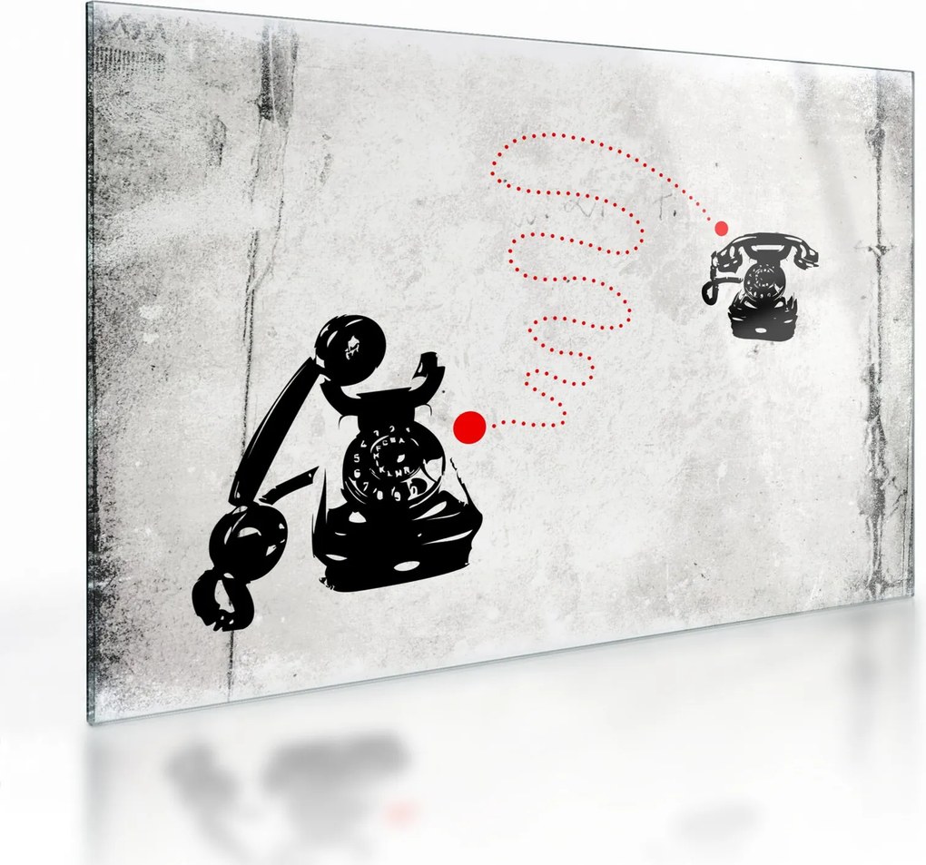 Tablou pe sticlă - Desen de telefon în stilul lui Banksy (70x50 cm)