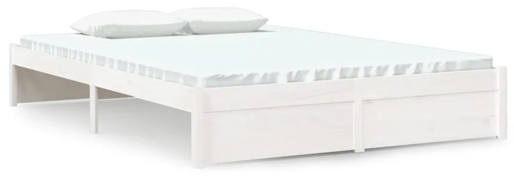 814925 vidaXL Cadru de pat dublu, alb, 135x190 cm, lemn masiv