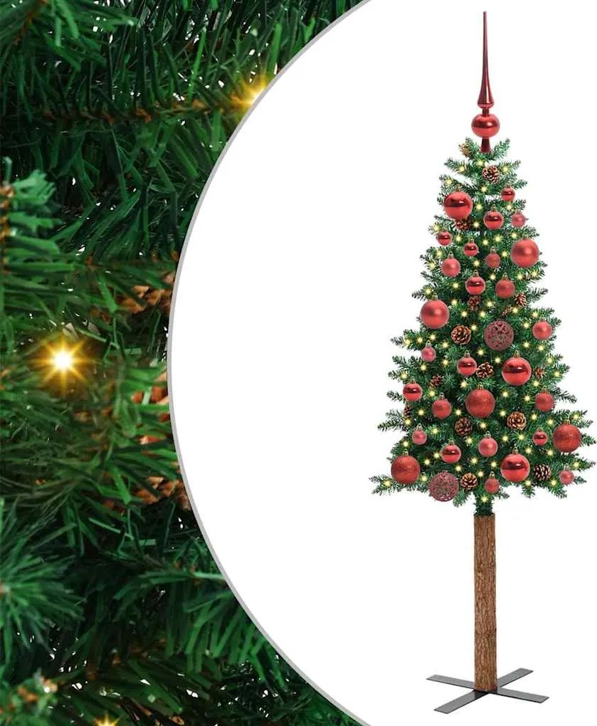 vidaXL Brad de Crăciun subțire Verde 150 cm PVC și lemn de PIN masiv