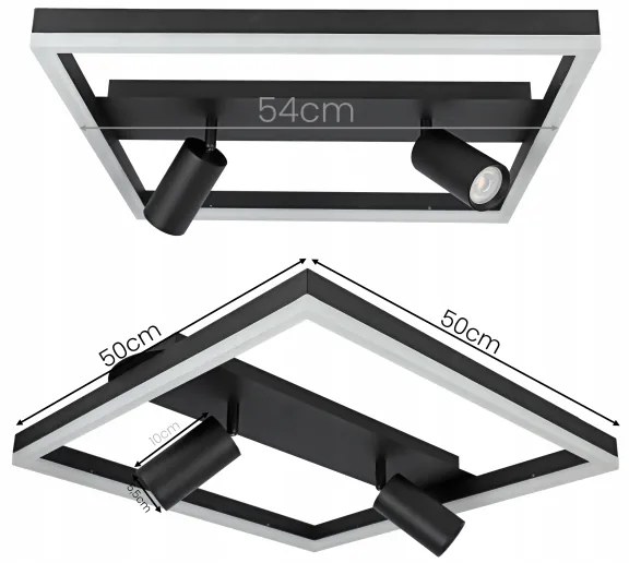 Plafonieră LED 38W/230V + 2x GU10/30W, neagră