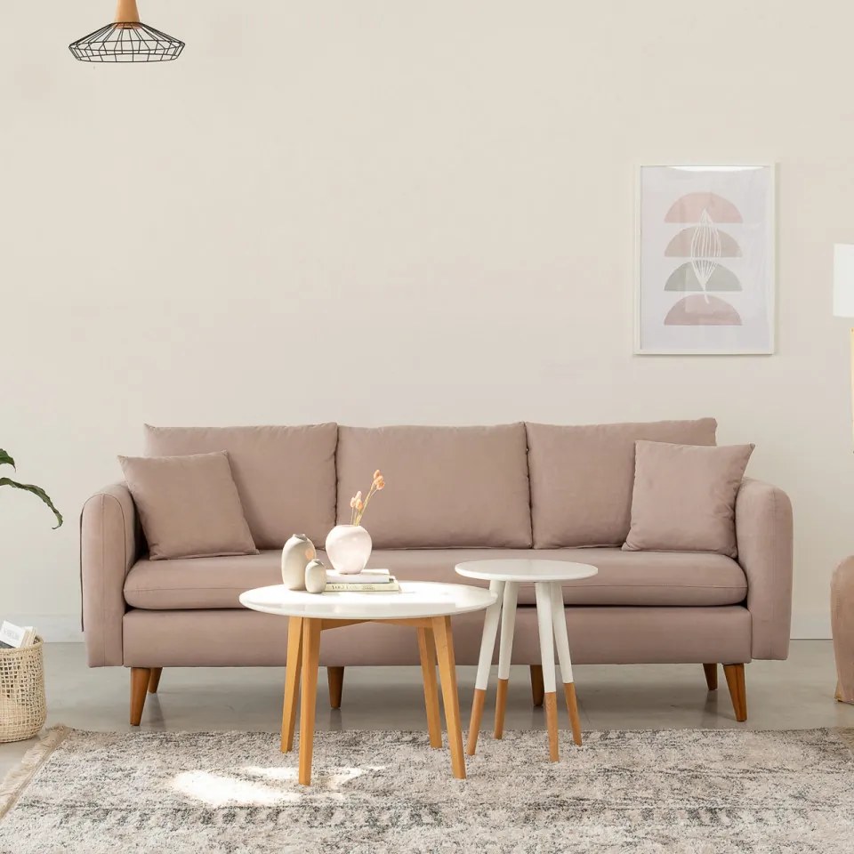 Canapea cu 3 Locuri Sofia, 215 x 91 x 85 cm, Bej