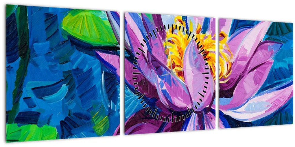 Tablou - Nufăr pe apă (cu ceas) (90x30 cm)