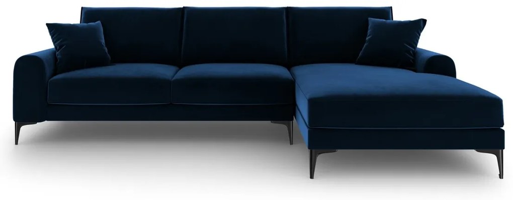 Coltar dreapta, Madara, Mazzini Sofas, 5 locuri, black legs, 254x182x90 cm, catifea, albastru regal