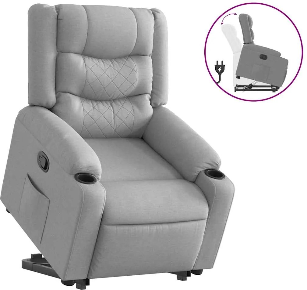 vidaXL Fotoliu rabatabil cu ridicare, gri deschis, material textil