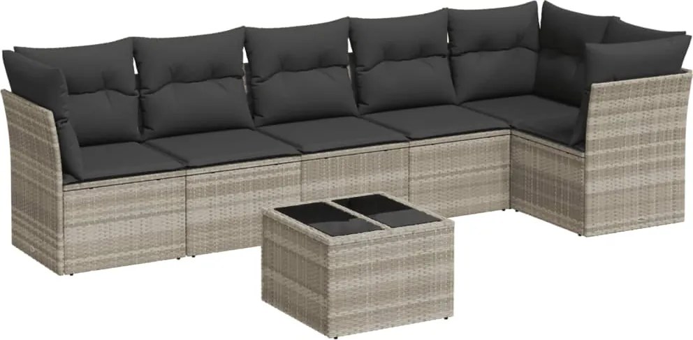 vidaXL Set canapele de grădină cu perne, 7piese gri deschis poliratan