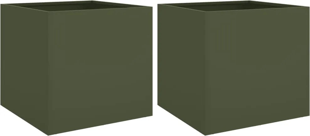 vidaXL Jardiniere, 2 buc., verde măsliniu, 42x40x39 cm, oțel