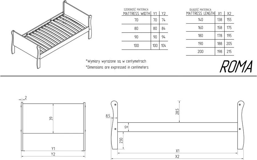 Pat pentru copii în culoare naturală din lemn de pin cu somieră 90x160 cm Roma – Adeko