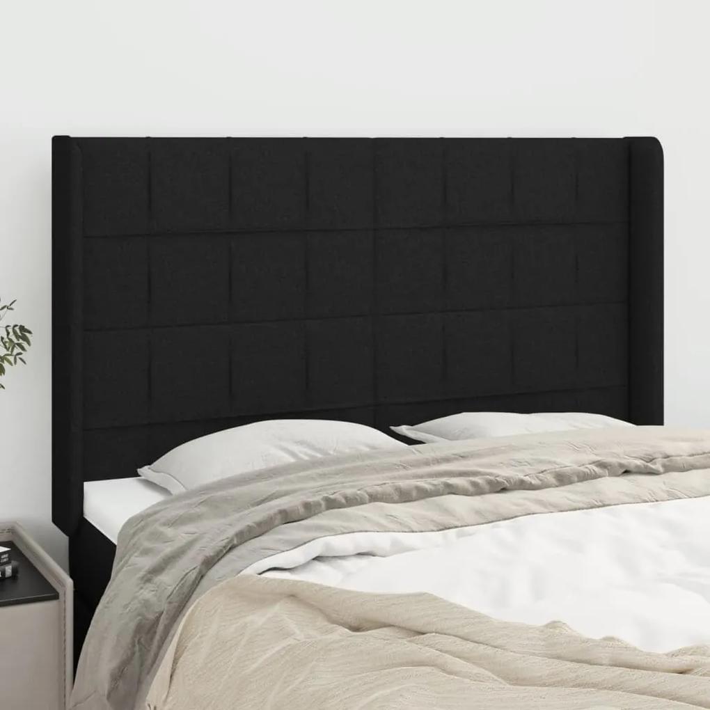 3119580 vidaXL Tăblie de pat cu aripioare, negru, 147x16x118/128 cm, textil