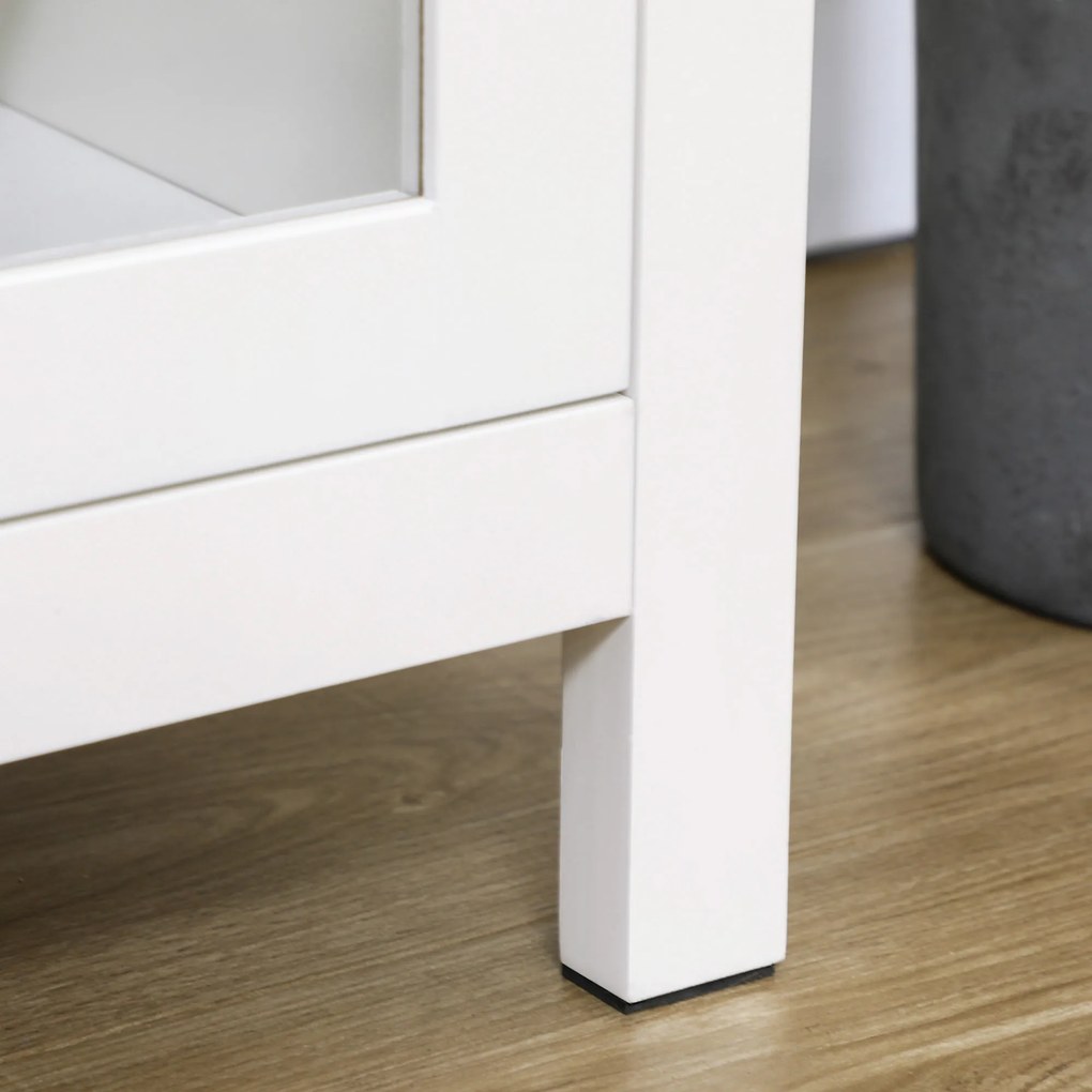 HOMCOM Bufet mobilier de depozitare cu 3 uși din sticlă 2 rafturi reglabile aspect de lemn deschis 120 x 40 x 70 cm alb | Aosom Romania
