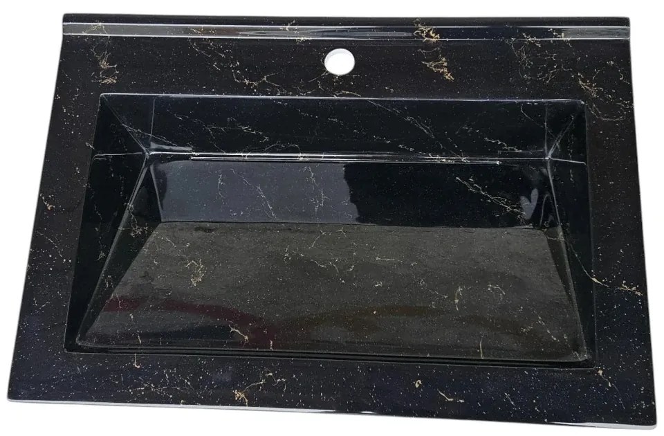 Lavoar(chiuveta) baie compozit granit, cu sifon ascuns, HouseXL LuxMarble, 61x47 cm, montaj pe blat sau masca, antibacterian, aspect marmurat