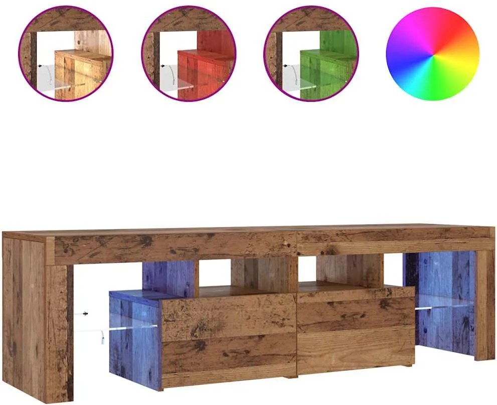 vidaXL Dulap TV cu lumini LED lemn vechi 140x36,5x40 cm lemn prelucrat