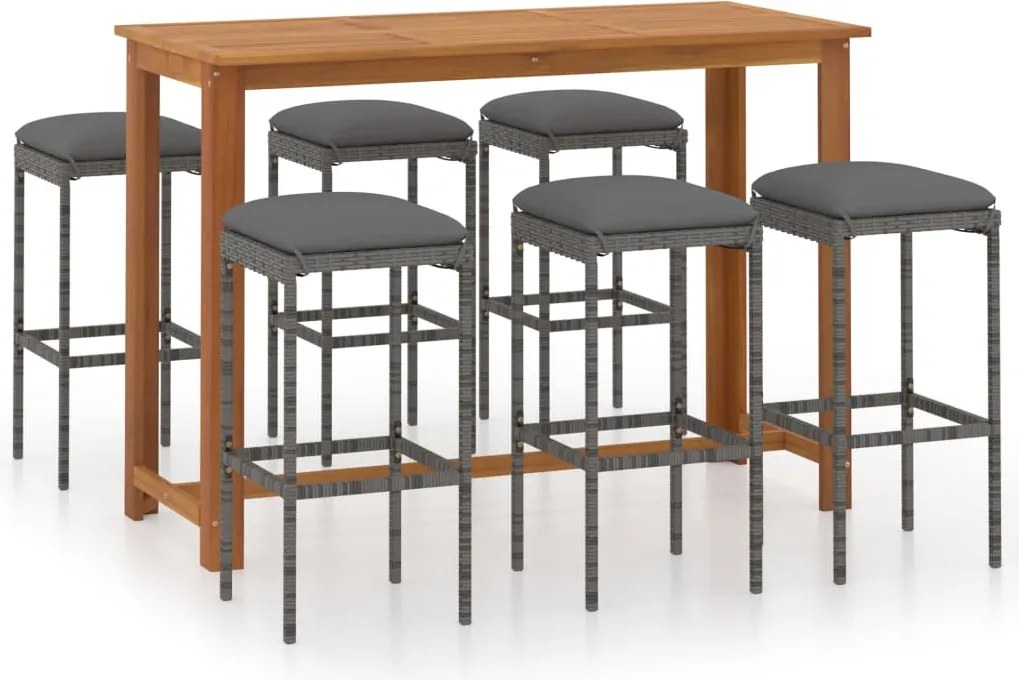 vidaXL Set mobilier de bar de grădină cu perne, 7 piese, gri