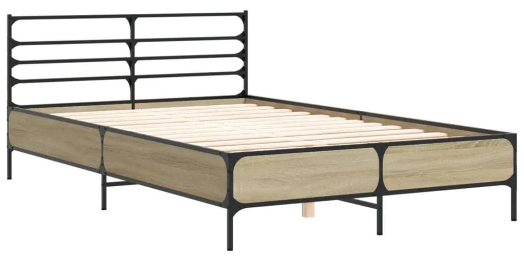3280073 vidaXL Cadru de pat, stejar sonoma, 135x190cm, lemn prelucrat și metal