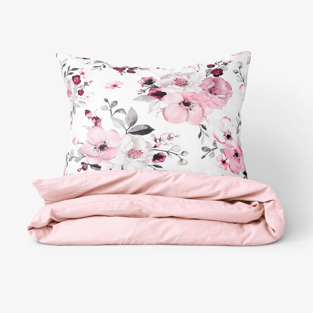 Goldea lenjerie de pat din 100% bumbac duo - flori de cireș sakura cu roz pudră 140 x 220 și 50 x 70 cm
