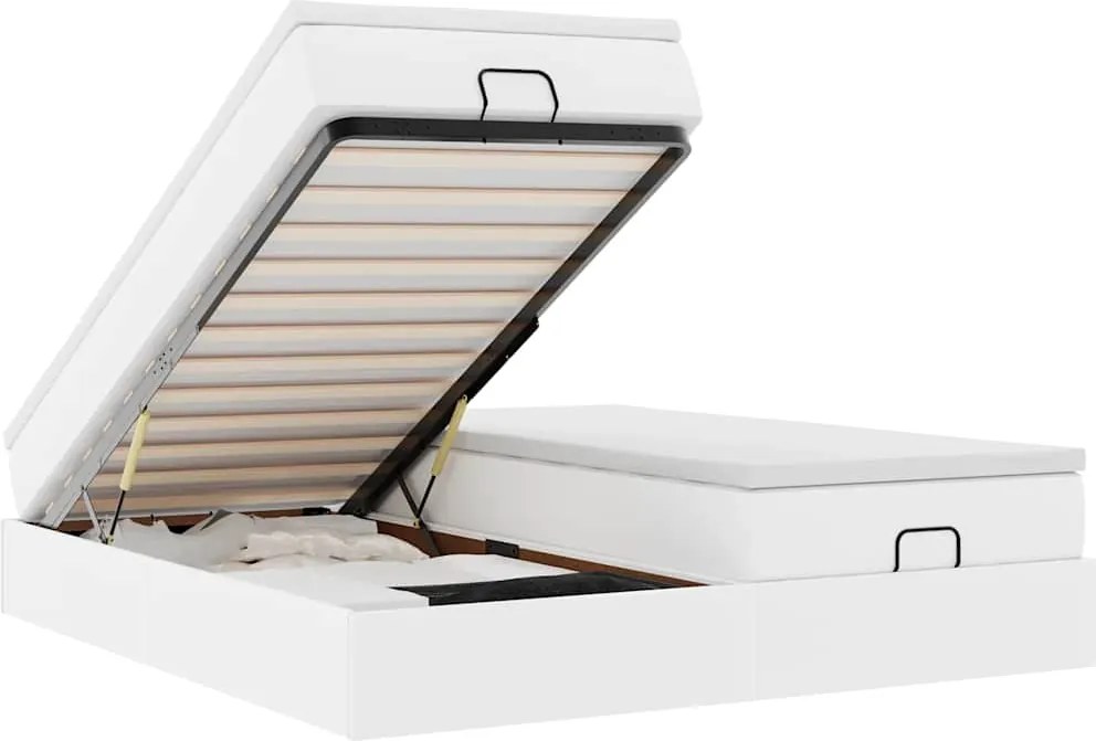 vidaXL Cadru de pat otoman cu saltele alb 200x200cm piele artificială