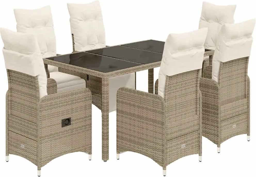 vidaXL Set bistro de grădină cu perne, 7 piese, maro, poliratan