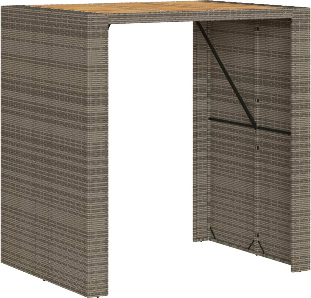 vidaXL Masă bar grădină, blat lemn acacia, gri 105x80x110 cm poliratan