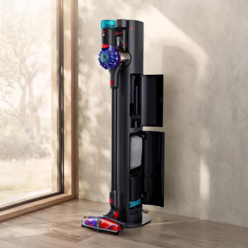 Aspirator vertical cu statie de incarcare si golire automata Dyson V10 Konical Moulded 594030-01, 150AW, 0,5 l, 60 min, 3 moduri, HEPA, Golire igienica, Fara incurcaturi, Negru