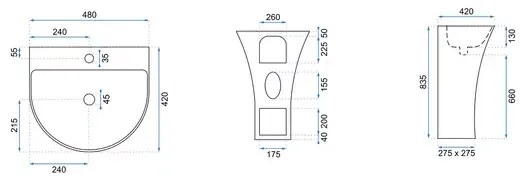 Lavoar freestanding Rea Rita Slim asimetric finisaj alb lucios 48 cm