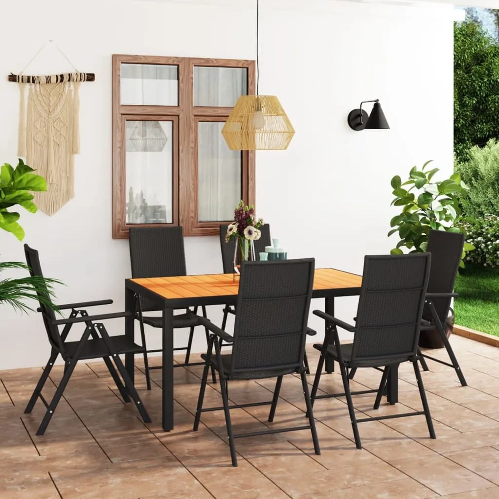 vidaXL Set mobilier de grădină, 7 piese, negru și maro