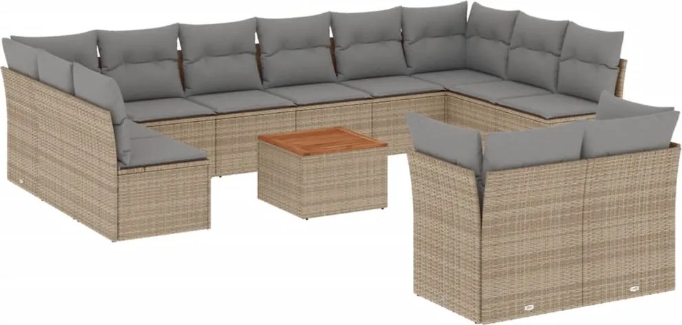 vidaXL Set canapele de grădină, 13 piese, cu perne, bej, poliratan
