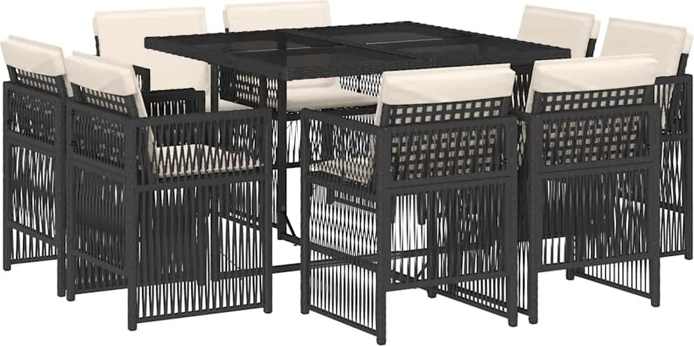 vidaXL Set mobilier de grădină cu perne, 9 piese, negru, poliratan