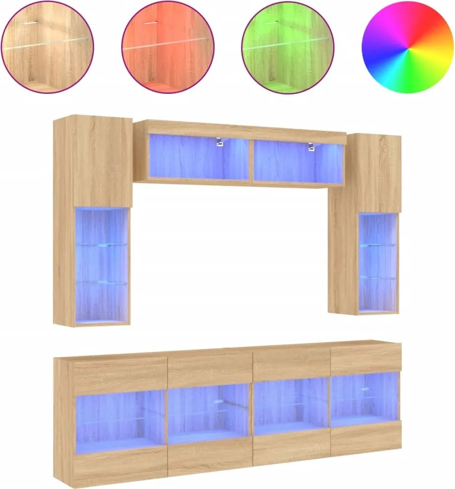 vidaXL Comode TV de perete cu lumini LED, 6 piese, stejar sonoma