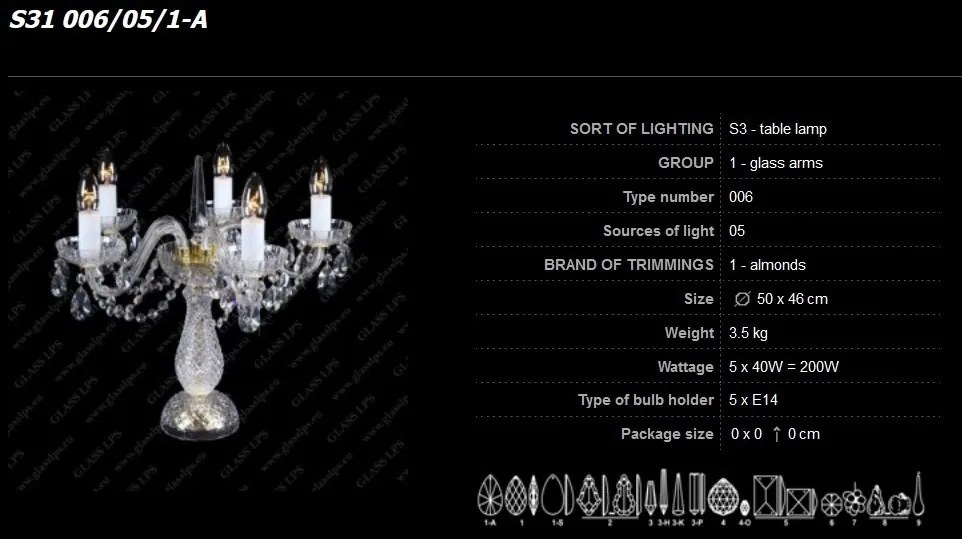 Veioza 5 brate cristal Bohemia S31 006/05/1-A