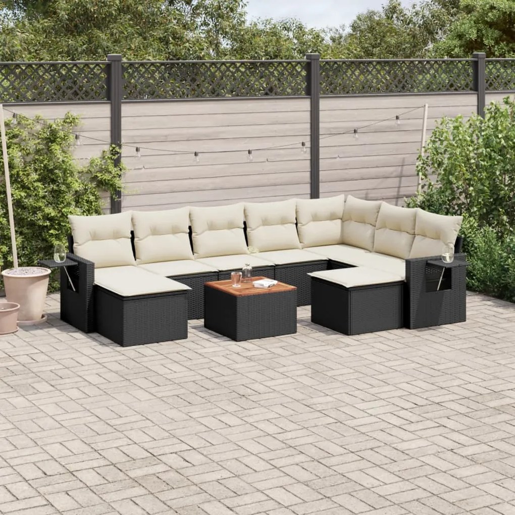 vidaXL Set canapele de grădină cu perne, 10 piese, negru, poliratan