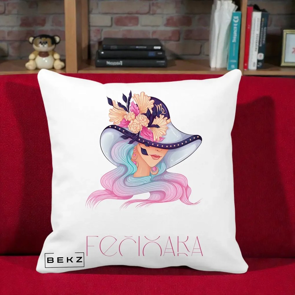 Perna Personalizata Zodie Fecioara, 40x40 cm, Alba Mata, Husa Detasabila, Perna Inclusa, BEKZ®