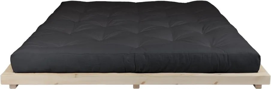 Pat dublu din lemn de pin cu saltea Karup Design Dock Comfort Mat Natural/Black, 160 x 200 cm