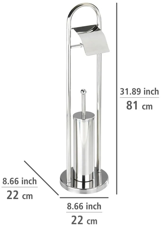 Perie de toaletă cu suport pentru hârtie Wenko Vasto, argintiu
