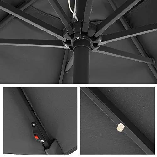 Umbrela de gradina cu iluminare LED, metal / textil, antracit, Songmics