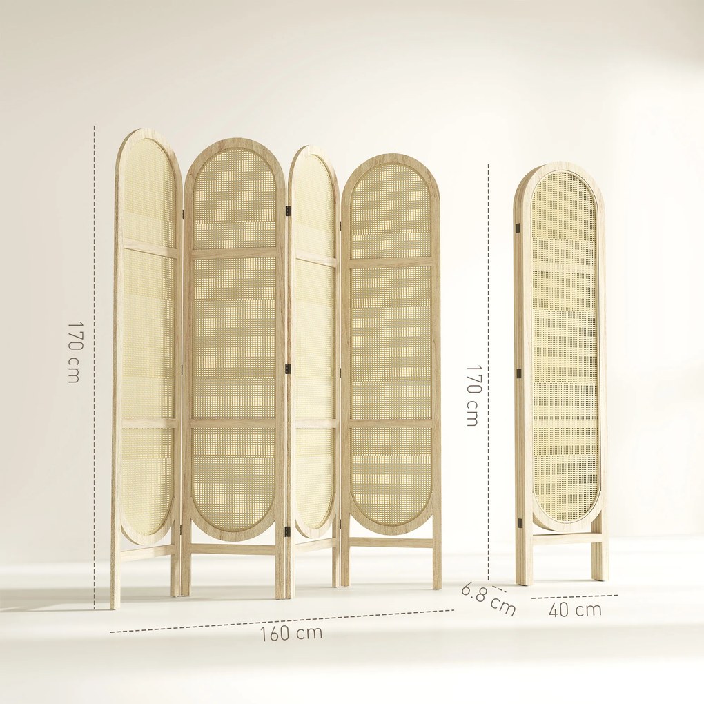 HOMCOM Paravan interior din lemn, 4 panouri, 170 x 160 cm, pliabil si portabil, model impletit manual, lemn natural | Aosom Romania