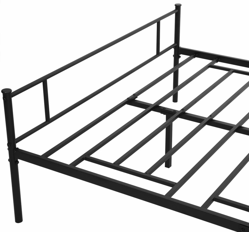 HOMCOM Cadru Pat de o Persoana, mai mare din Otel 140x200cm, Sipci Integrate si Tablie cap, Spatiu Inferior pentru Cutii, Negru | Aosom Romania