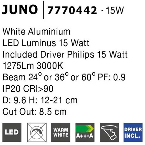 Spot incastrabil pentru tavan fals, Juno alb 15W NVL-7770442
